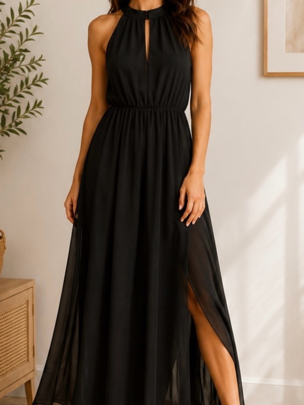 New Doe & Rae Black Sleeveless Chiffon Maxi Dress